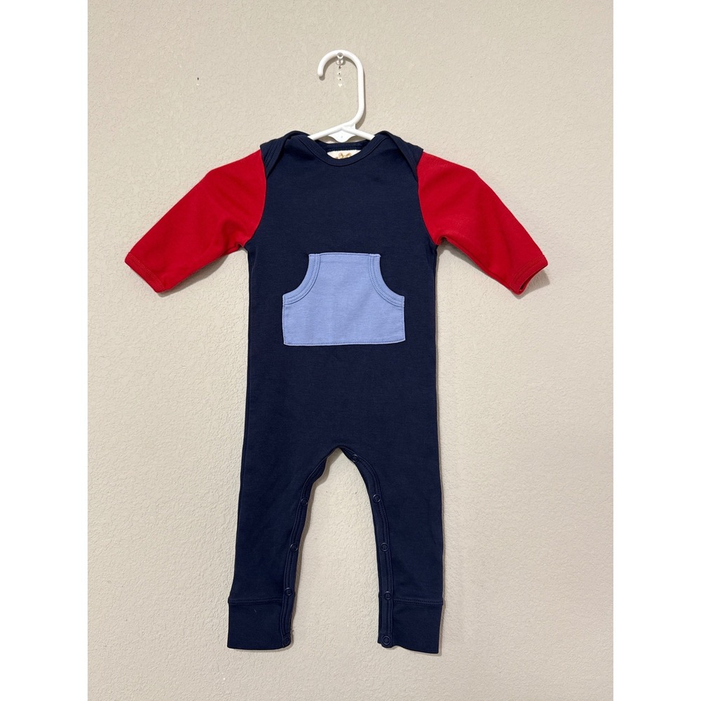 TBBC Baby Boy Colorblock Romper Pima Cotton Size 0-3M Long Sleeve Preppy